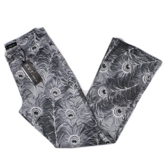 Vintage Revolt 90s Deadstock Peacock Print Flare Jeans - Picture 1 of 3